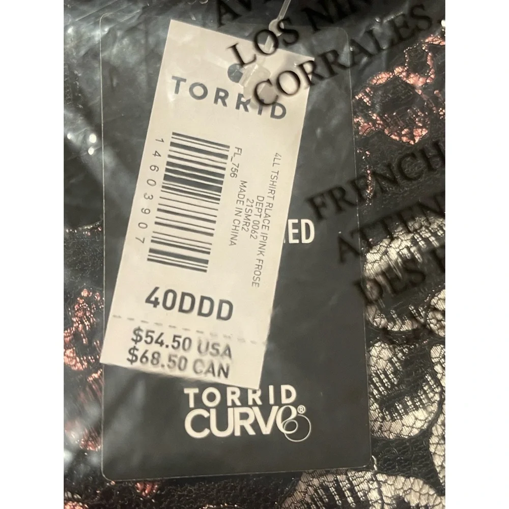 Torrid Floral Lace Underwire Bra - Black and Pink NWT SZ 40DDD - Picture 6 of 11